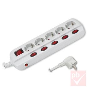   Hálózati elosztós hosszabbító, fehér, 5 külön kapcsolható aljzat + főkapcsoló 1.5m