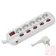 Hálózati elosztós hosszabbító, fehér, 5 külön kapcsolható aljzat + főkapcsoló 1.5m