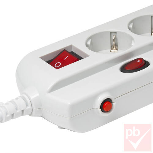 Hálózati elosztós hosszabbító, fehér, 5 külön kapcsolható aljzat + főkapcsoló 1.5m