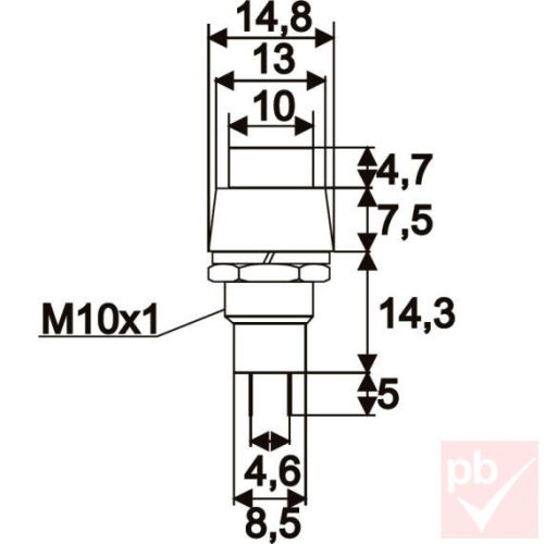 Nyomókapcsoló, 1 körös, 2 állású, 2 láb, kerek, piros, 250V 2A