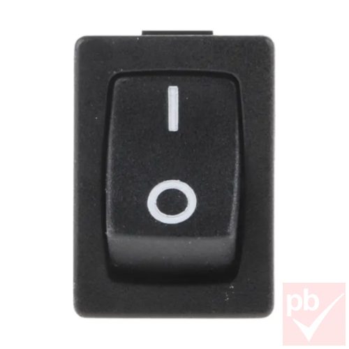 Billenő kapcsoló, szögletes, fekete, világítás nélkül, 1 körös, 2 állású, 2 láb, 12x19mm