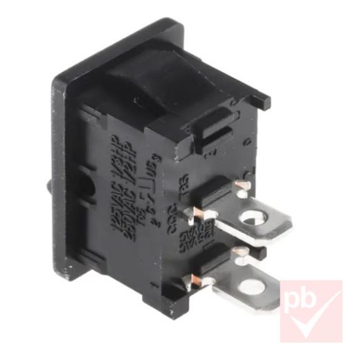 Billenő kapcsoló, szögletes, fekete, világítás nélkül, 1 körös, 2 állású, 2 láb, 12x19mm