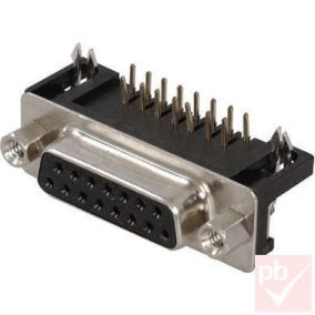   D-SUB csatlakozó, anya, 15 pin, 2 soros, 90°-os, forrasztható, ház nélkül