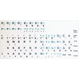   Laptop billentyűzet matrica szett, komplett (fehér alapon fekete betűk, kék jelek, magyar)