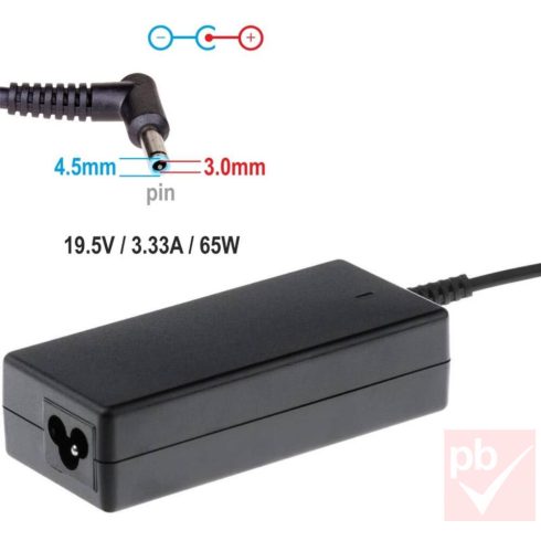 Akyga AK-ND-25 laptop töltő (HP 19.5V/3.33A 65W 4.5x3.0mm+pin)