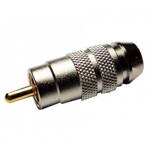 RCA dugó, fém, szorítópofás, 8mm-es kábelre, aranyozott