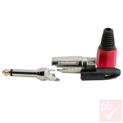 Jack dugó, 6.3mm mono, fém ház, erősített kivitel (piros)