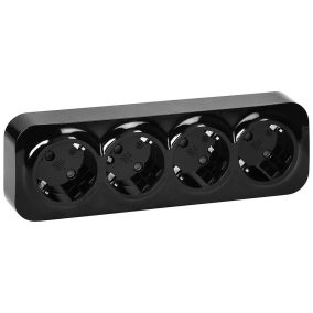   Falon kívüli egyfázisú földelt hálózati aljzat 2P+F (4 aljzat, fekete)