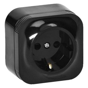   Falon kívüli egyfázisú földelt hálózati aljzat 2P+F (1 aljzat, fekete)