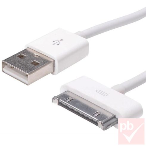 iPhone 3/4/4S Ipad 2/3 töltő és adatkábel (Apple Dock 30-pin) fehér, 1.0m