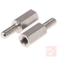   Távtartó, M3x08mm, nikkelezett réz, belső-külső menettel