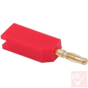   Banán dugó, lengő, 4mm, szögletes műanyag szigetelés, piros