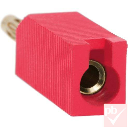 Banán dugó, lengő, 4mm, szögletes műanyag szigetelés, piros