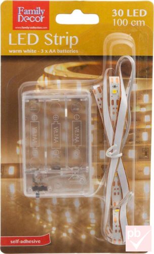 Phenom melegfehér LED szalag 1m + 3x AA elemes ház kapcsolóval