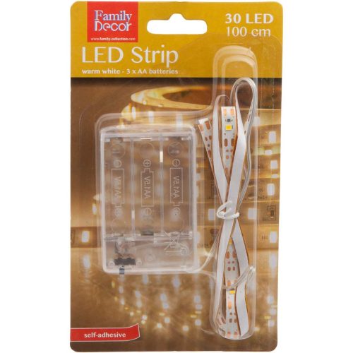 Phenom melegfehér LED szalag 1m + 3x AA elemes ház kapcsolóval