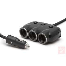   MNC szivargyújtó elosztó 3db külön kapcsolható aljzattal + 2x USB aljzat