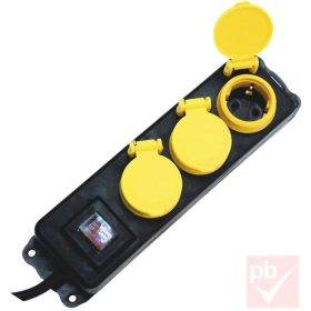   Hálózati elosztós hosszabbító, fekete, 3 aljzat (csapfedeles) , gumi kábel, 5m