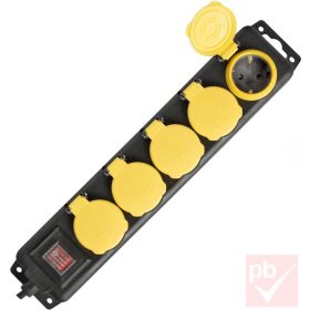   Hálózati elosztós hosszabbító, fekete, 5 aljzat (csapfedeles) , gumi kábel, 5m