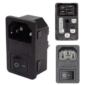   IEC C14 aljzat, beépíthető, kapcsolóval, biztosíték tartóval