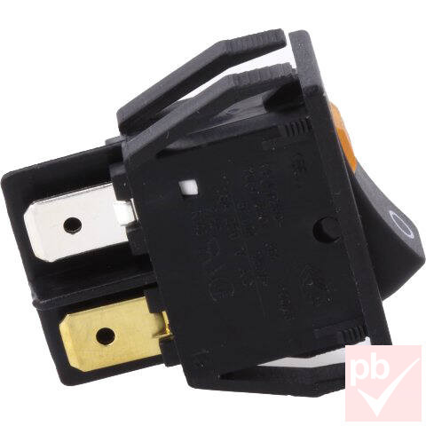 Billenő kapcsoló, szögletes, fekete, sárga vil., 2 körös, 2 állású, 30x15x30mm