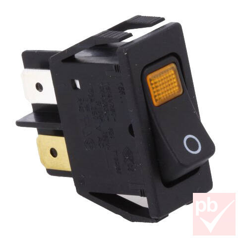 Billenő kapcsoló, szögletes, fekete, sárga vil., 2 körös, 2 állású, 30x15x30mm