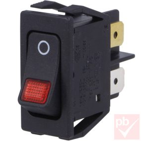  Billenő kapcsoló, szögletes, fekete, piros vil., 2 körös, 2 állású, 30x15x30mm
