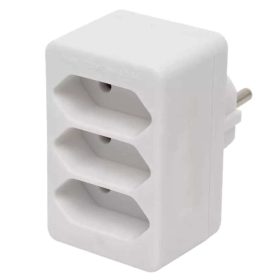   Hálózati elosztó, "T" forma, 3 euro aljzattal, fehér (250V AC, 3x 2.5A)