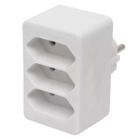   Hálózati elosztó, "T" forma, 3 euro aljzattal, fehér (250V AC, 3x 2.5A)