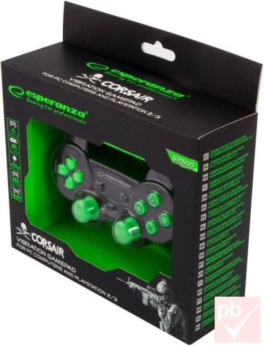 Esperanza GX300 fekete-zöld gamepad (USB PC)