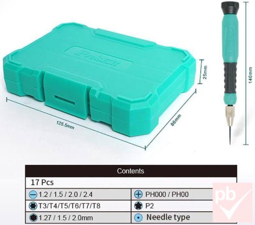 Pro's Kit SD-9829M 18 részes precíziós csavarhúzó készlet hosszú bitfejekkel