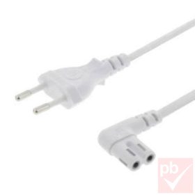   Hálózati tápkábel, Euro dugó - IEC C7 dugó fehér 5.0m 90°-os oldalra kivezetett