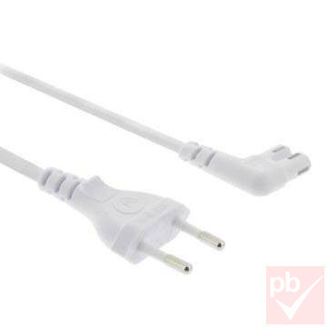 Hálózati tápkábel, Euro dugó - IEC C7 dugó fehér 5.0m 90°-os oldalra kivezetett