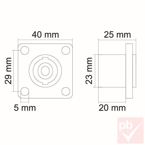 Speakon aljzat, 4p., beépíthető, szögletes (40x40mm)