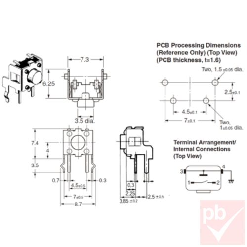 Mikrokapcsoló, 6x6mm 90° v4