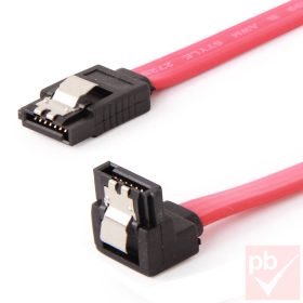 SATA adatkábel 50cm, egyenes / 90° dugókkal, fémklipes