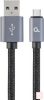 USB 2.0 A-C összekötő kábel, 1.8m, fekete, fonott bevonat, fém csatlakozók