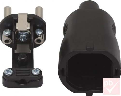 Hálózati dugvilla, lengő, 1F, fekete, egyenes, műanyag, 16A