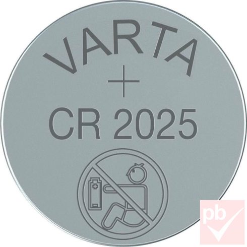 Varta CR2025 3V gombelem (átmérő: 20mm, vastagság: 2.5mm) BULK