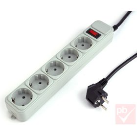   Hálózati elosztós hosszabbító, szürke, 5 aljzat, kapcsolós, túlfeszvédős 1.8m