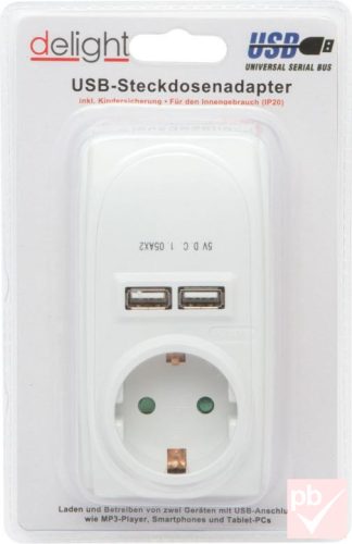 Delight 55122 hálózati USB töltő 2db aljzattal + hálózati aljzat