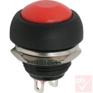 Nyomógomb, kerek, 1 körös, 2 láb, piros, 250V 1A