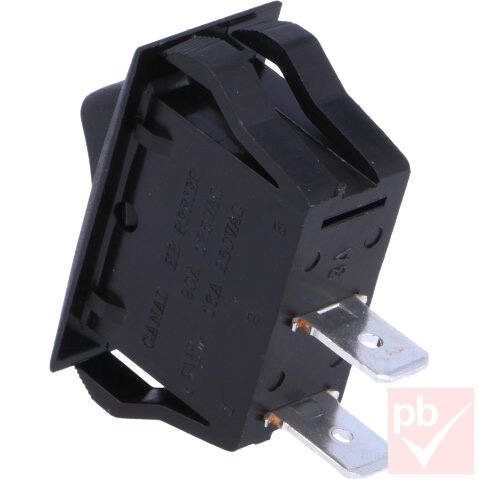 Billenő kapcsoló, szögletes, fekete, világítás nélkül, 1 körös, 2 állású, 30x12, ON-OFF felirattal