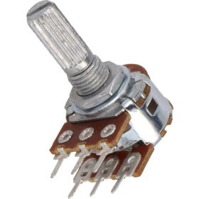   Potenciométer sztereó lineáris B22K (tengely: 6mm, recézett; teng. hossz: 8mm)