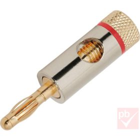 Banán dugó, lengő, 4mm, fém, aranyozott, piros