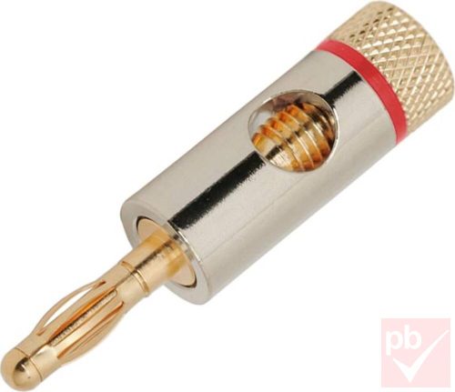 Banán dugó, lengő, 4mm, fém, aranyozott, piros