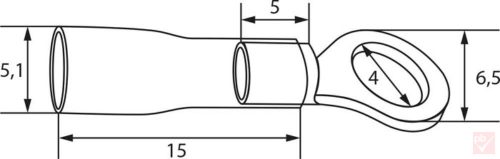 Kábelsaru, 4.3mm (M4) / 2mm, gyűrűs (szemes), szigetelt, piros