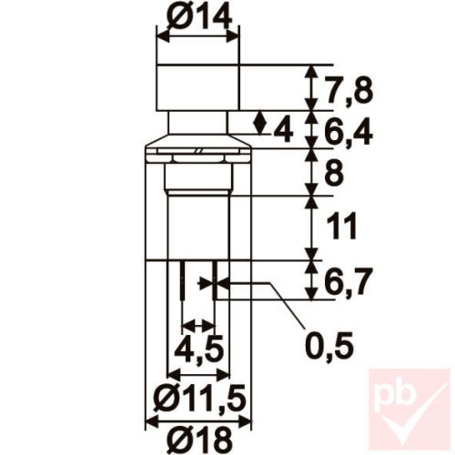 Nyomókapcsoló, 1 körös, 2 állású, 2 láb, kerek, fekete, 250V 1A