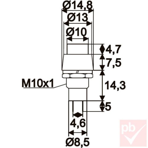 Nyomógomb, kerek, 1 körös, 2 láb, piros, 250V 2A