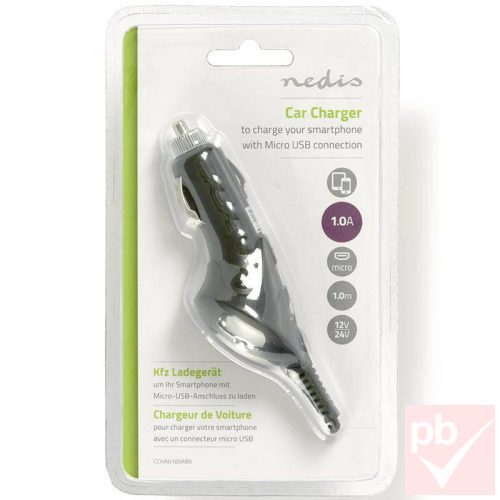 Nedis autós USB töltőfej spirál vezetékkel, micro B csatlakozóval 1.0m