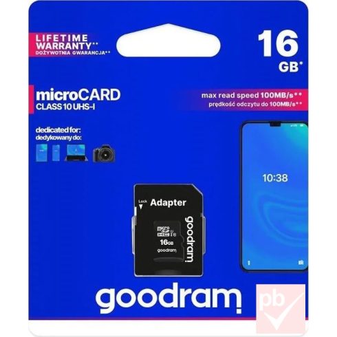Goodram 16GB micro SD memóriakártya SD adapterrel